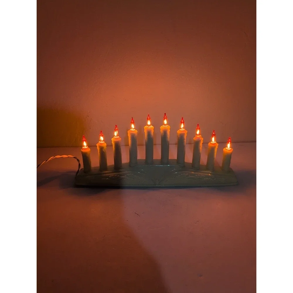 VTG 10 Light Candolier CHRISTMAS‎ Mini Candle Candelabra Electric Orange Lights